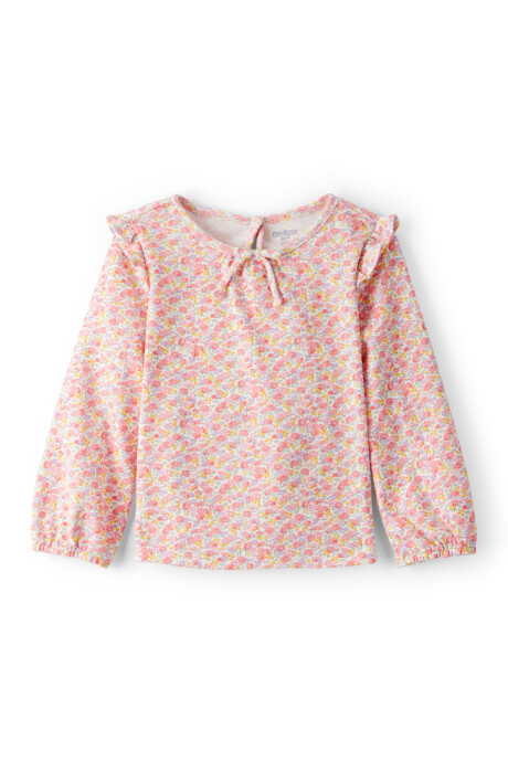 Blusa de algodón, manga larga, rosada, diseño floral Blusa de algodón, manga larga, rosada, diseño floral