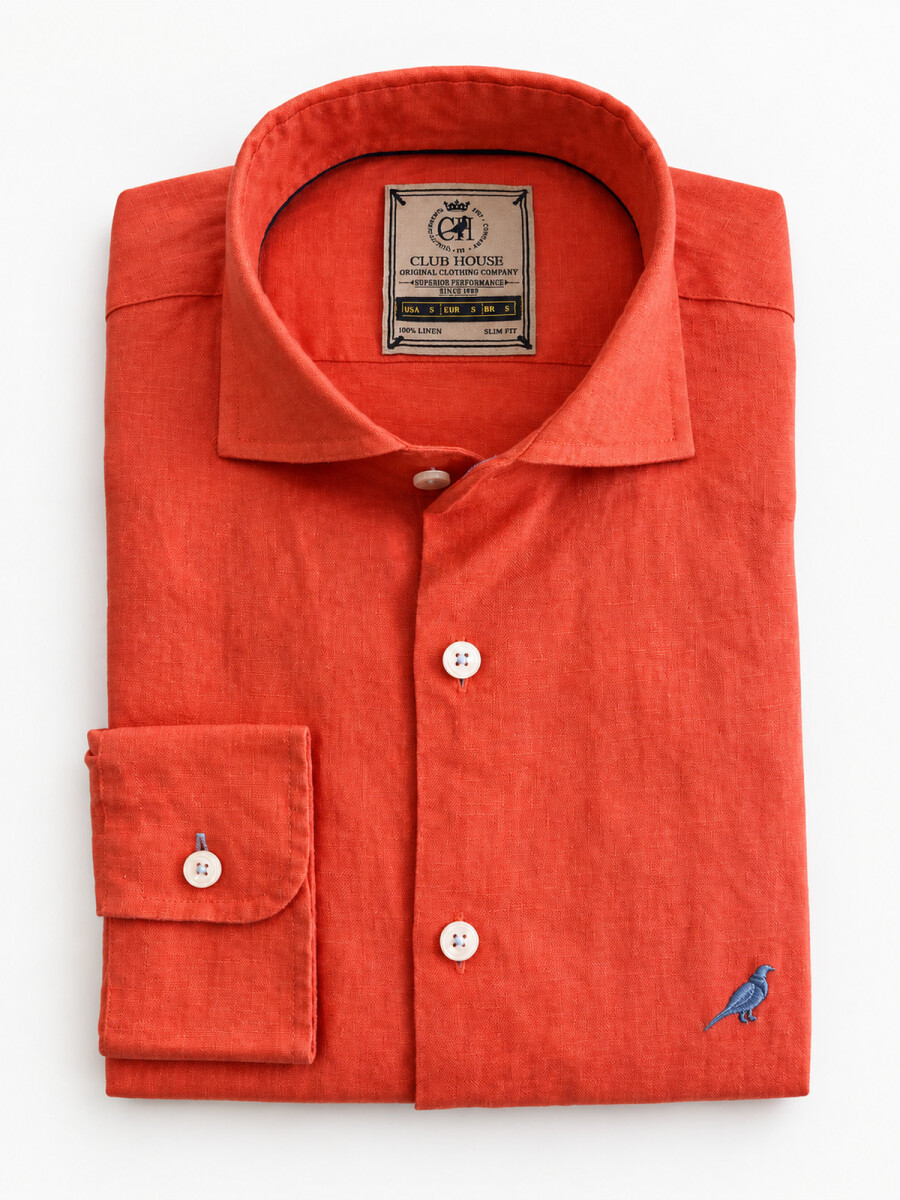 Camisa Lino Hudson Collar - Ladrillo lavado 