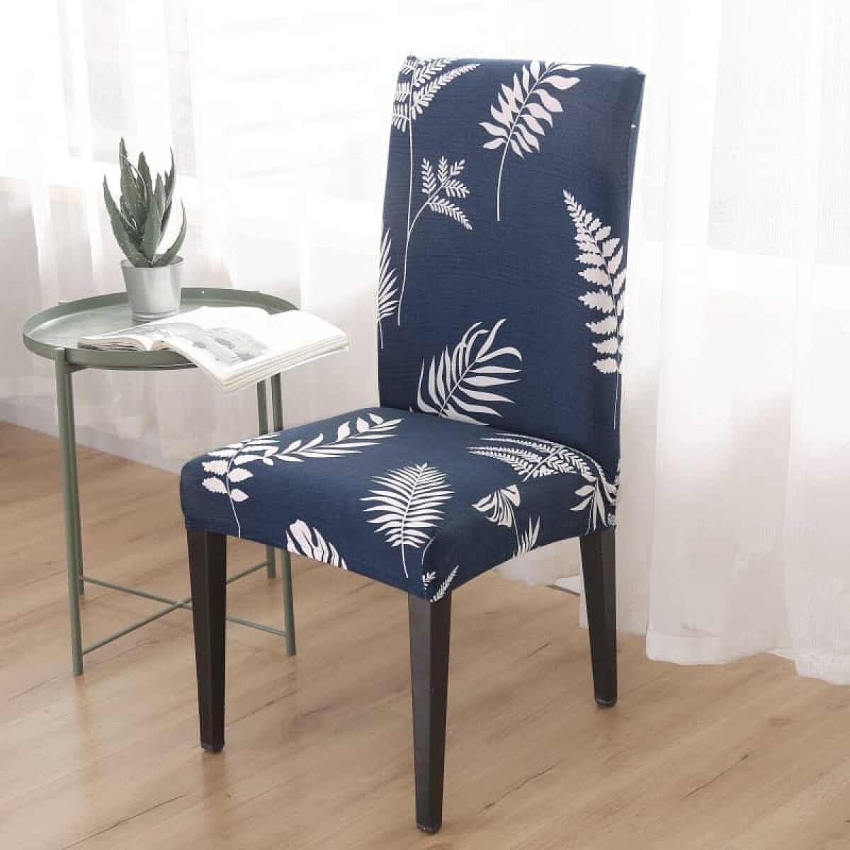 Funda Cubre Silla Elastizada Estampada - Hojas Azules 