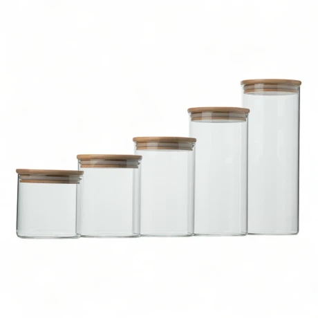 Set De Frascos Borosilicato Y Tapa Bambú 5 Piezas Sin Color