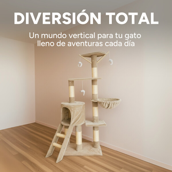 Rascador Torre 5 Niveles En Felpa Y Sisal Para Gato Juego Color Variante Beige