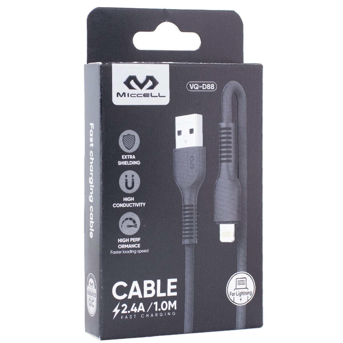 Cable de datos iPhone Lightning a USB A 1 metro Miccell - Negro 