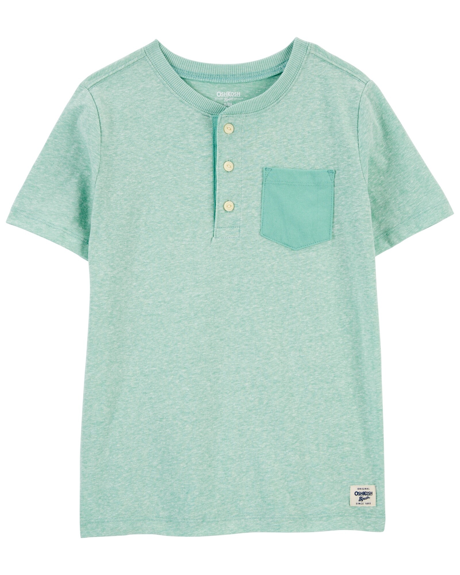 Remera henley de algodón, manga corta, verde Sin color