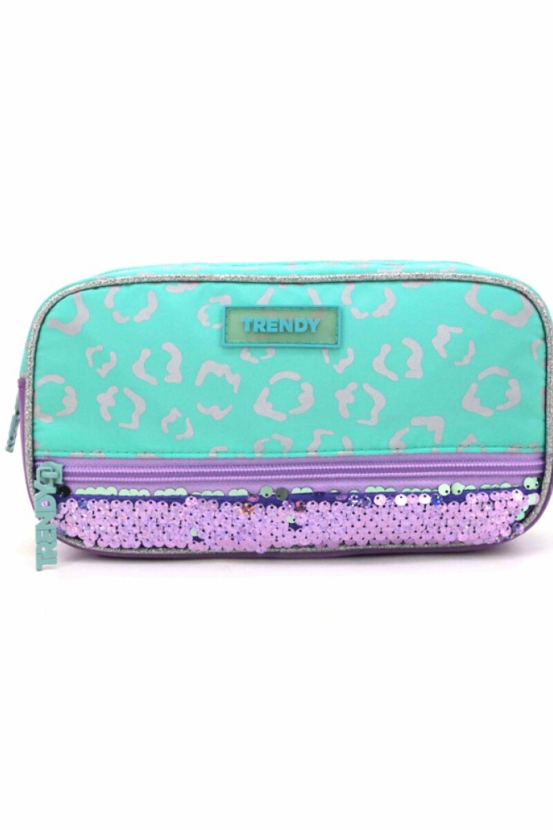 Cartuchera animal print con lentejuelas Verde agua