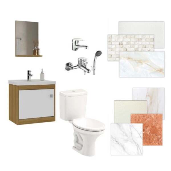 BAÑO COMPLETO N°1 INODORO CON MOCHILA + MUEBLE DE BAÑO 50 CM CON ESPEJO + GRIFERIA + CERAMICA DE PISO Y PARED BAÑO COMPLETO N°1 INODORO CON MOCHILA + MUEBLE DE BAÑO 50 CM CON ESPEJO + GRIFERIA + CERAMICA DE PISO Y PARED