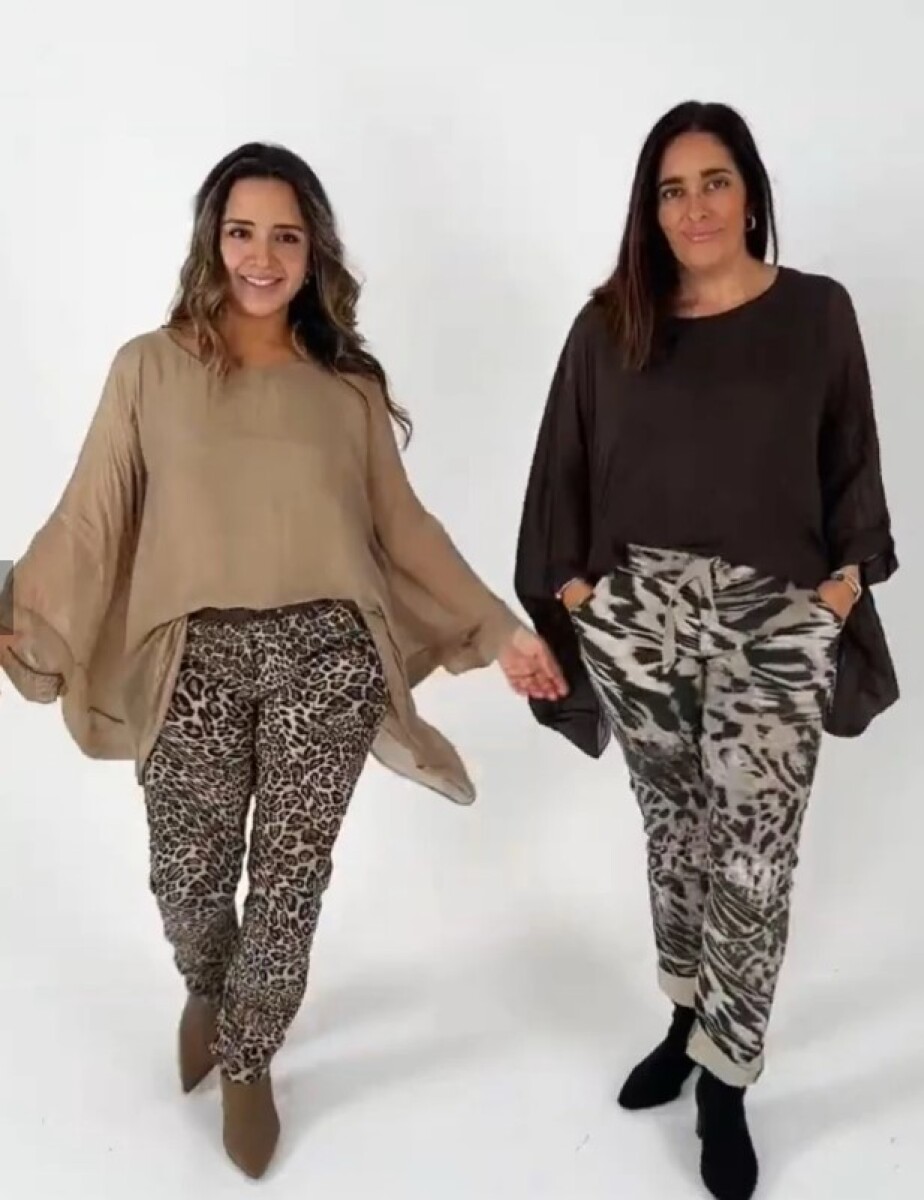 Blusa de gasa forrada - Marrón 