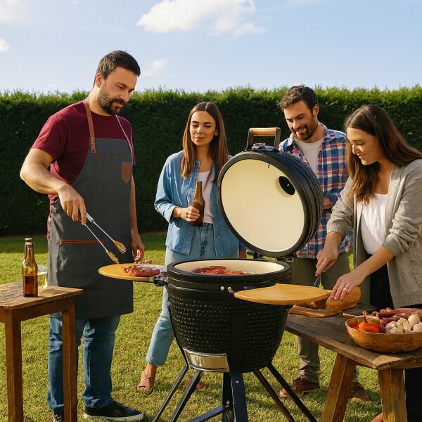 Horno Kamado A Carbón Cerámica Refractaria Parrilla 39cm PARRILLA FIRE KING KAMADO 18" NEGRO T18