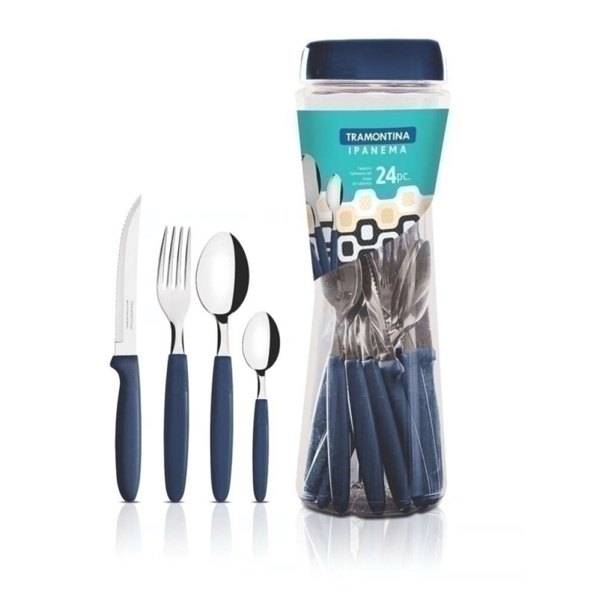 Juego Cubiertos En Pote, 24 Piezas Ipanema Tramontina - Azul 