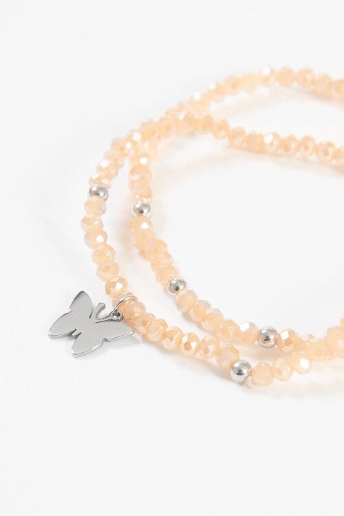 Pulsera cuentas dije mariposa acero naranja