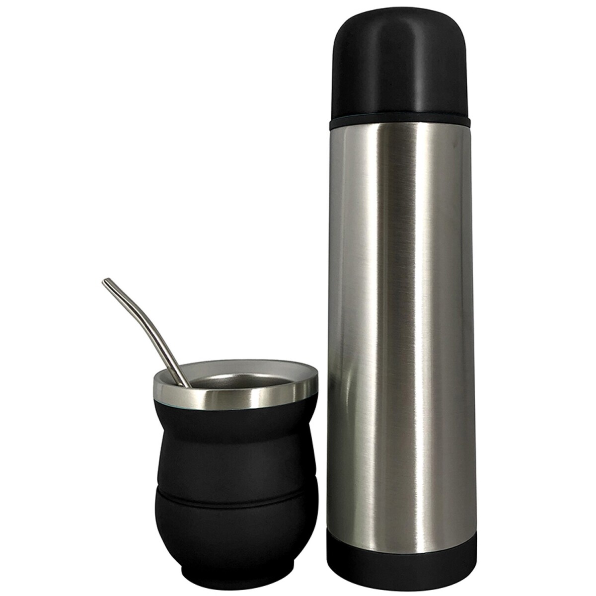 Set Termo Selecta 500ml + Mate + Bombilla Para Mate Y Bebidas Calientes - Negro 