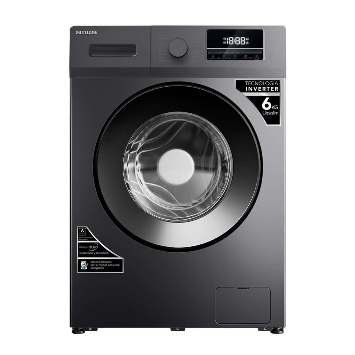 Lavarropas Automático Carga Frontal AIWA 6KG Inverter - Gris | AWLT06SG 