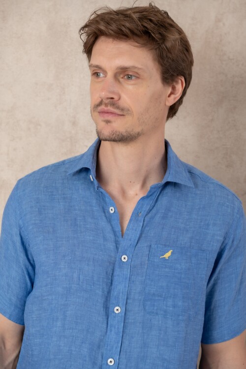 Camisa Lino manga corta Blue
