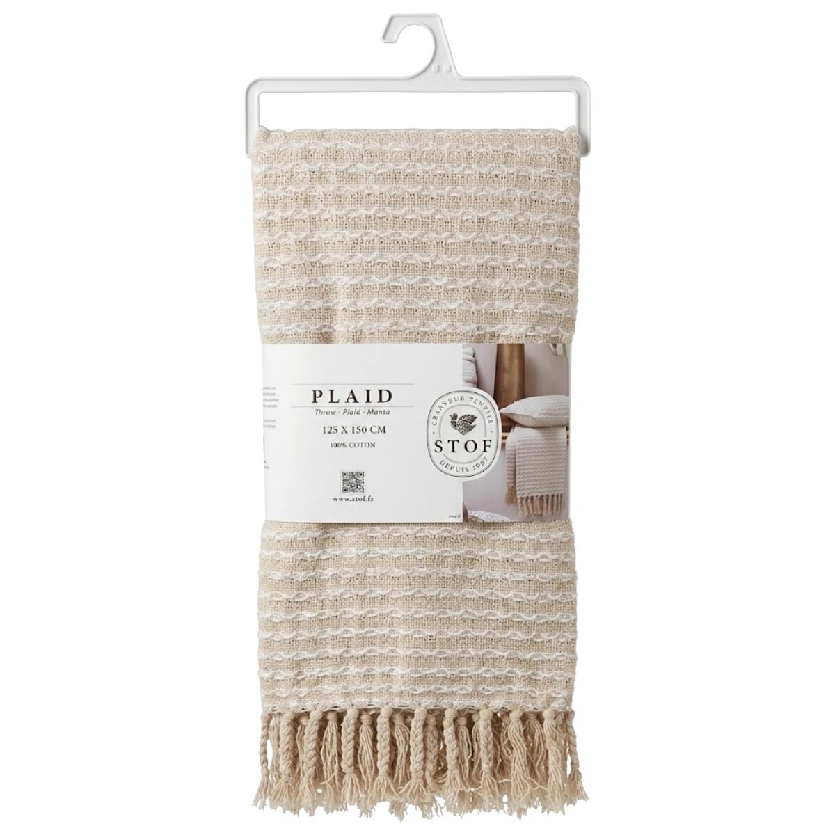 MANTA HILO BEIGE CL COMB 125X150CM 