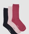 Pack de tres medias lisas. de algodón. en varios colores sur Rojo rib