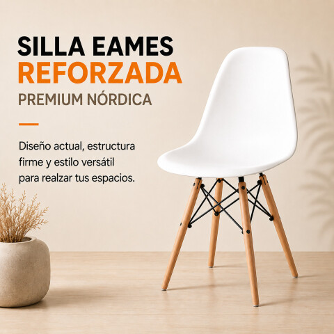 Silla Comedor X2 Combohome Eames Reforzada Premium Nórdica Blanco 1
