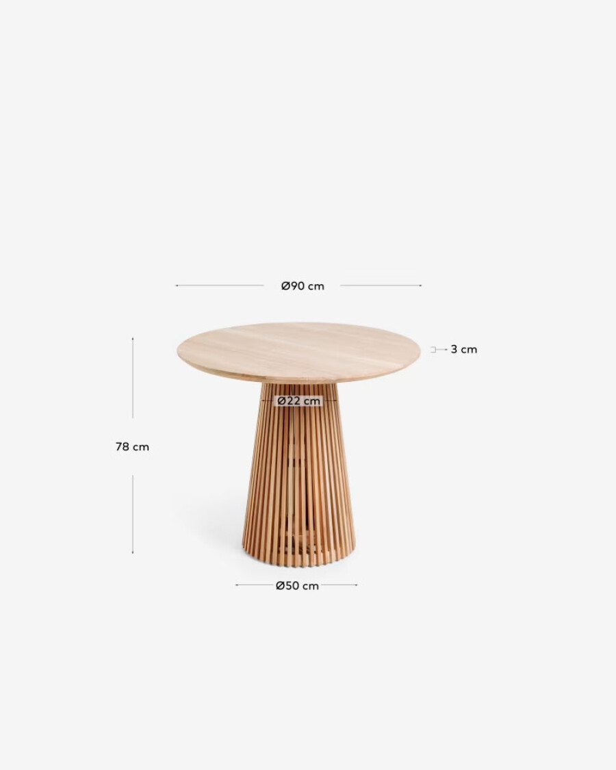 Mesa redonda Jeanette de madera maciza de teca Ø 90 cm