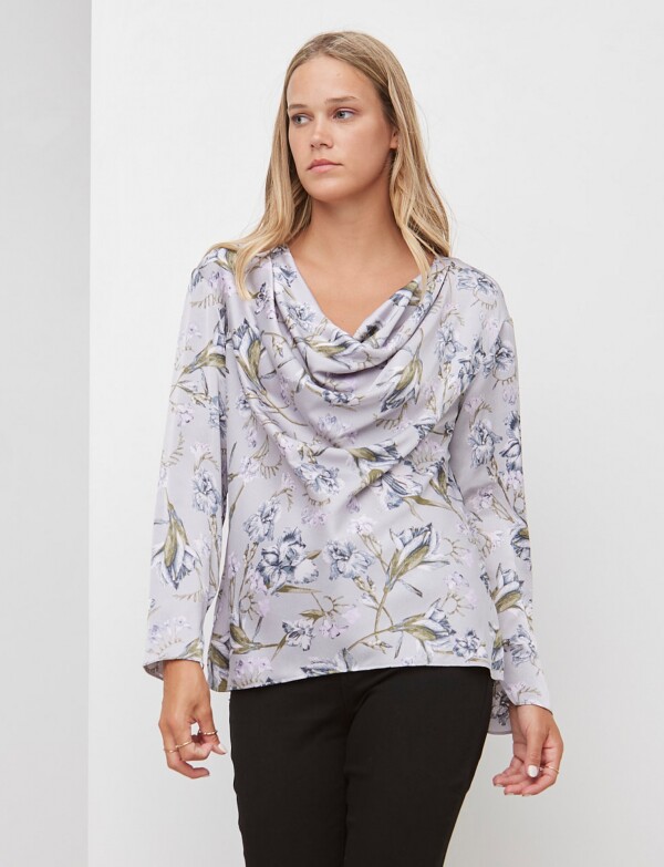 Blusa Saten Printed LAVANDA/MULTI