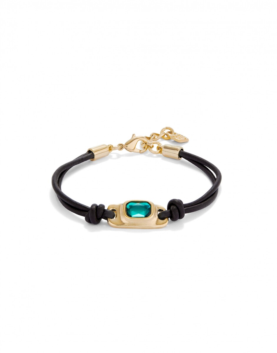 PULSERA DE CUERO BAÑADA EN ORO 18K CON CRISTAL VERDE - Pulsera 