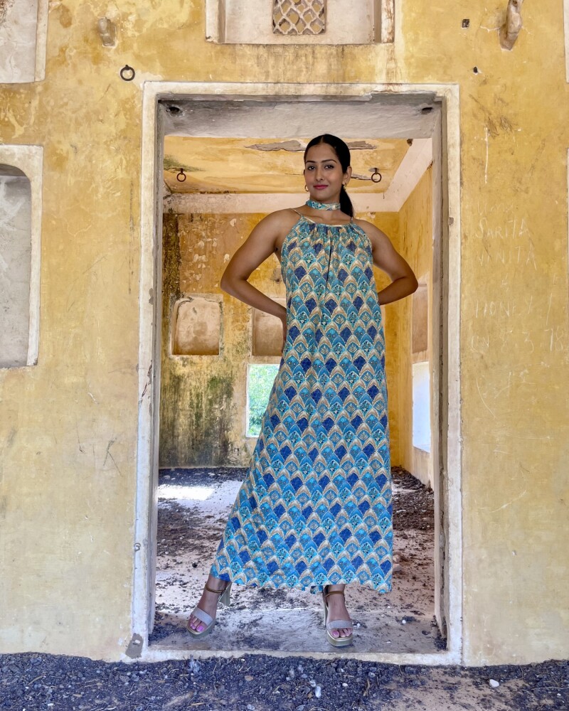 vestido artemisa turquesa mix estampa