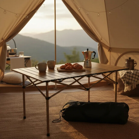 Mesa Grande Camping Aluminio Plegable Compacta Con Bolso Beige