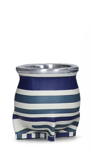 MATE DE CERÁMICA CHICO DELTA FRANJAS AZUL Y PETROLEO