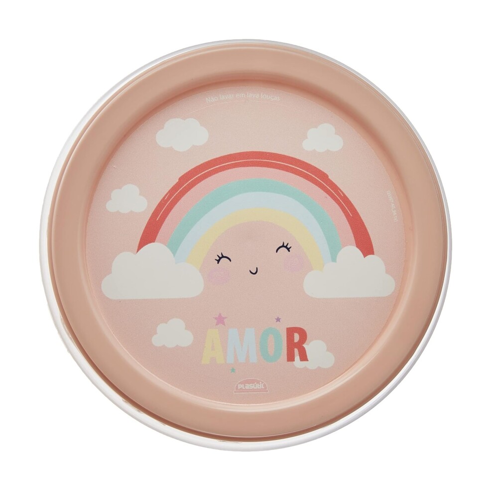 Recipiente Infantil con Tapa a Rosca 390 ml Arcoíris Rosa - Plasútil BAZAR PLASTICO RECIP ROSCA DEC 390ML ARCOIRIS ROSA