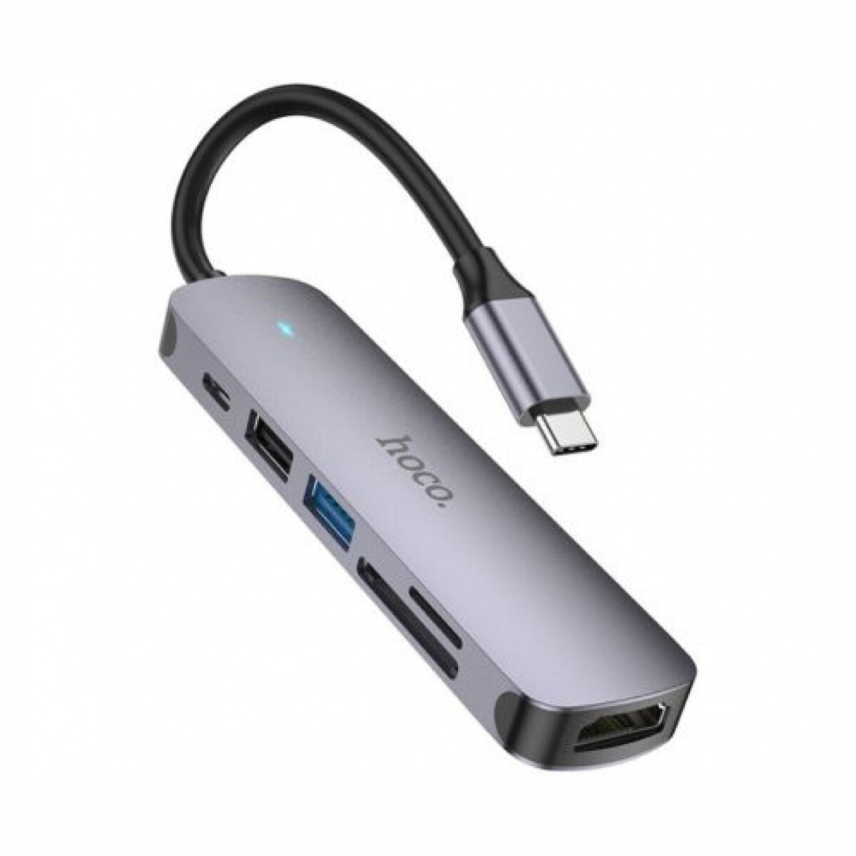 Hub HB28 HOCO USB-C A HDMI/USB-A/SD/TF/PD - Metal Gray 