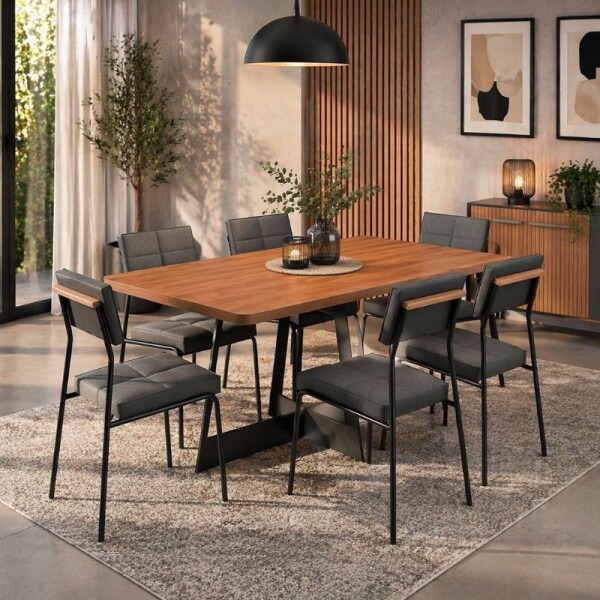 JUEGO DE COMEDOR MESA RECTANGULAR + 6 SILLAS - NOGAL/NEGRO JUEGO DE COMEDOR MESA RECTANGULAR + 6 SILLAS - NOGAL/NEGRO