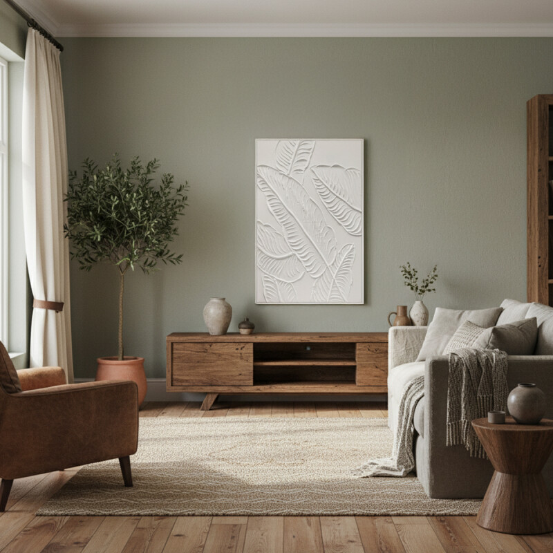 CUADRO CANVAS 60x90cm MARCO PINTURA HOJAS BLANCAS CUADRO CANVAS 60x90cm MARCO PINTURA HOJAS BLANCAS