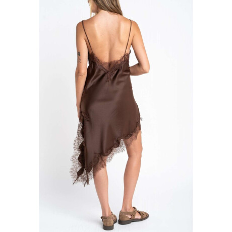 Vestido Midi Satinado Con Encaje Chocolate