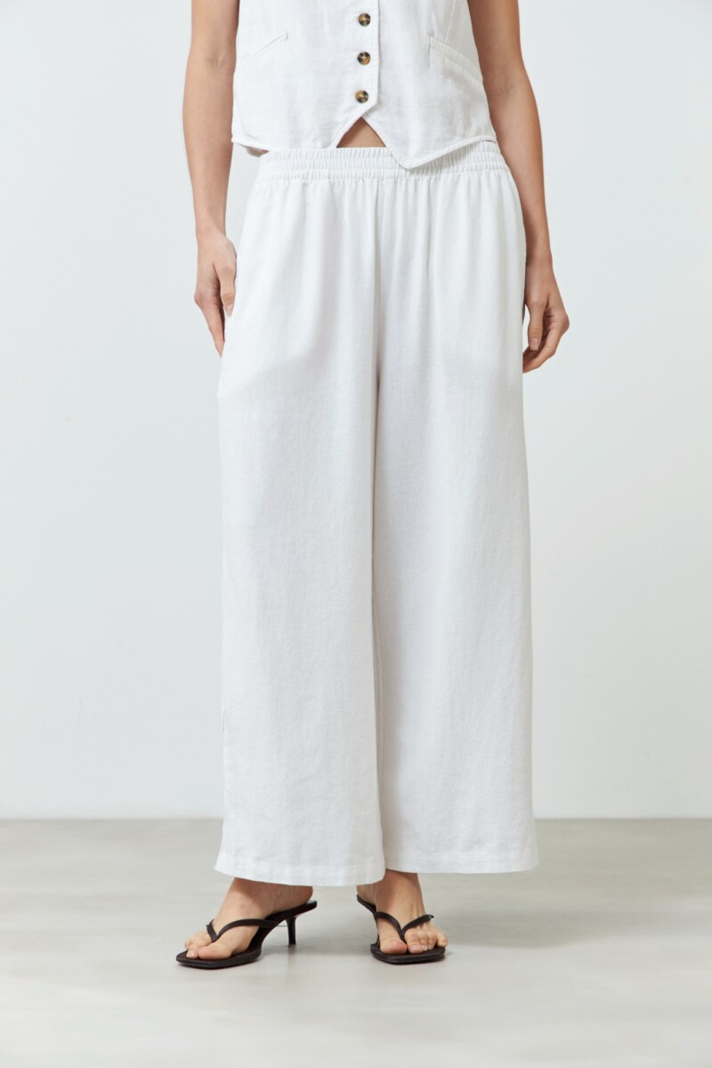Pantalón wide leg de lino con detalle lateral blanco