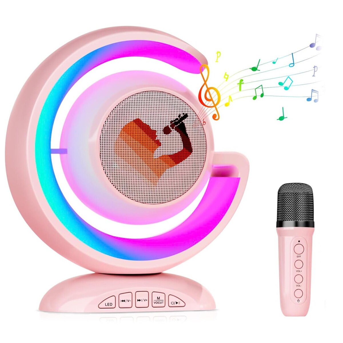 Parlante Bluetooth Karaoke Micrófono Rgb G Inalambrico - Color Variante Rosado 