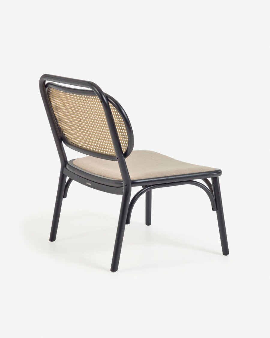 Butaca Doriane madera maciza olmo acabado lacado negro y asiento de tela