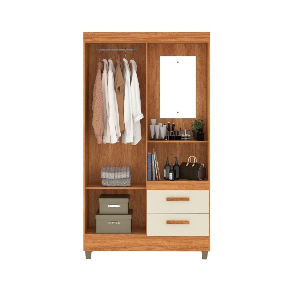 ROPERO - 2 PUERTAS 2 CAJONES CON ESPEJO BLANCO OFF WHITE