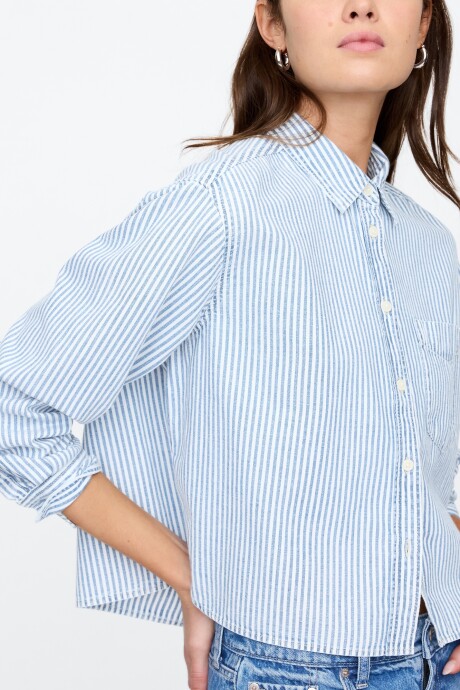 Camisa De Jean A Rayas Cropped Mujer Railroad Strp Indigo