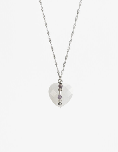 Cadena Corta con Dije Piedras Cadena Acero Healing Rituals Cuarzo Cristal - Blanco Nacarado/perlado