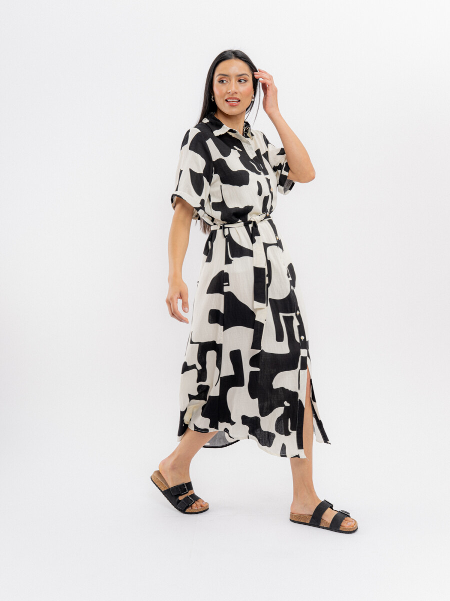 Vestido camisero estampado - negro 