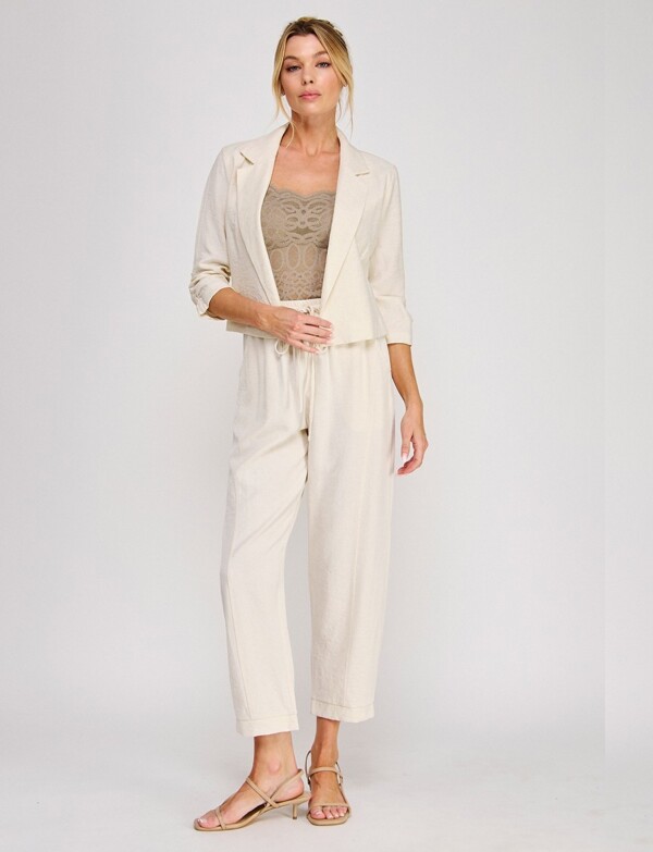 Pantalon Lino Pretina Elastizada BEIGE CLARO