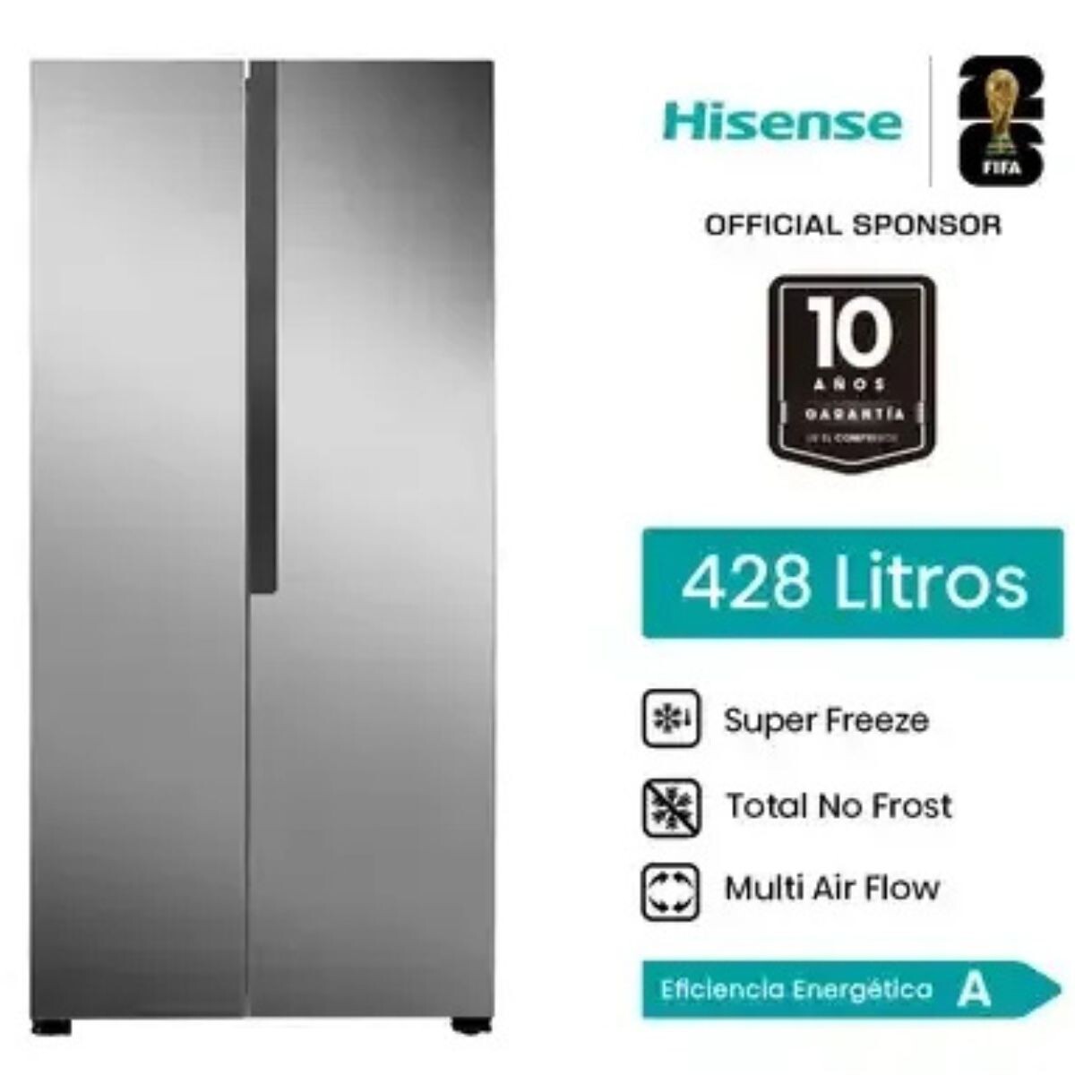 HELADERA HISENSE SIDE BY SIDE SLIM 428 LITROS NO FROST MODELO BCD428 