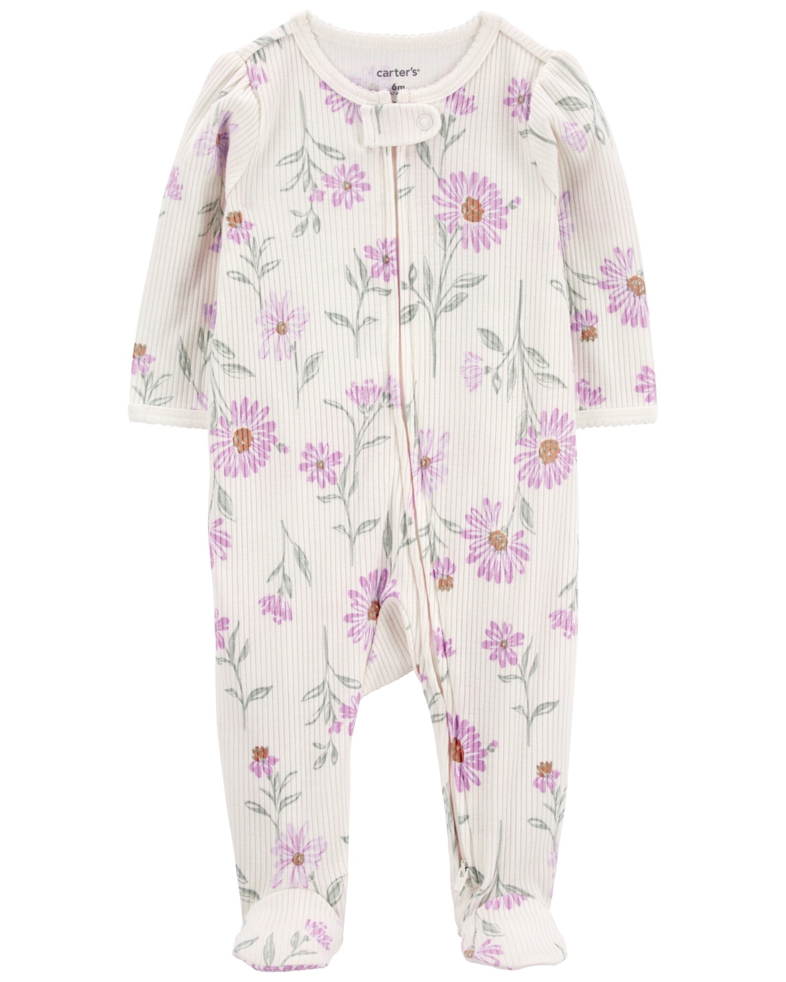 Pijama una pieza de algodón térmico, con pie, diseño floral Sin color