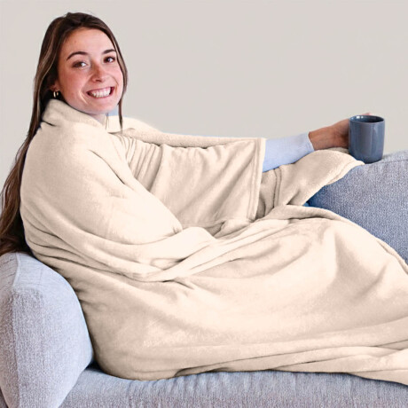 Manta Pijama Polar Manga Bolsillo Suave 185x175cm Beige