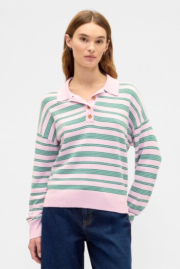 Buzo Cashsoft Tipo Polo Mujer Pink Green Stripe