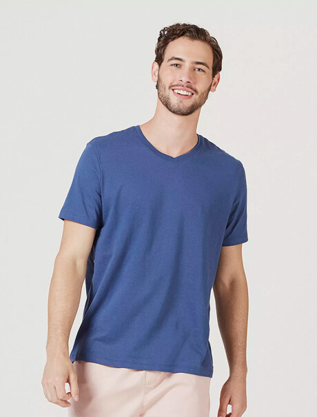 CAMISETA BÁSICA MANGA CORTA CUELLO EN V AZUL MARINO