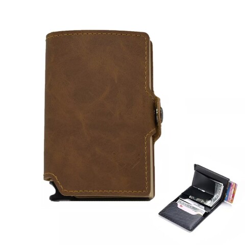 Billetera Tarjetero Dellorean Protección RFID Anticlonación Variante Color Marron Claro
