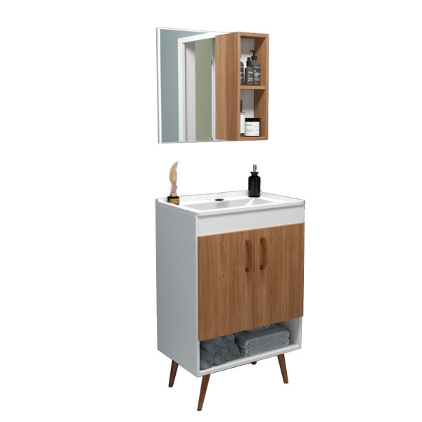 CONJUNTO DE BAÑO VERONA COLOR BLANCO/CARVALHO / MUEBLE + BACHA + ESPEJO / 60 CM Conjunto De Baño Verona Color Blanco/carvalho / Mueble + Bacha + Espejo / 60 Cm