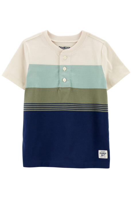 Remera henley de algodón diseño colorblock Sin color