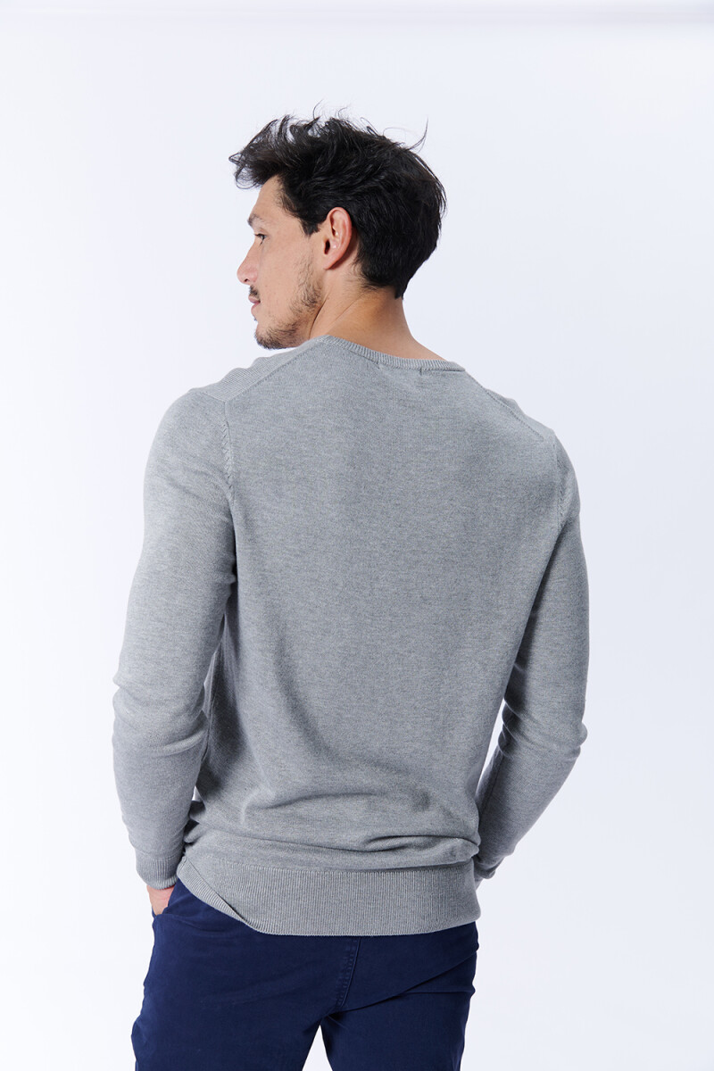 Buzo punto cuello a la base Gris Melange