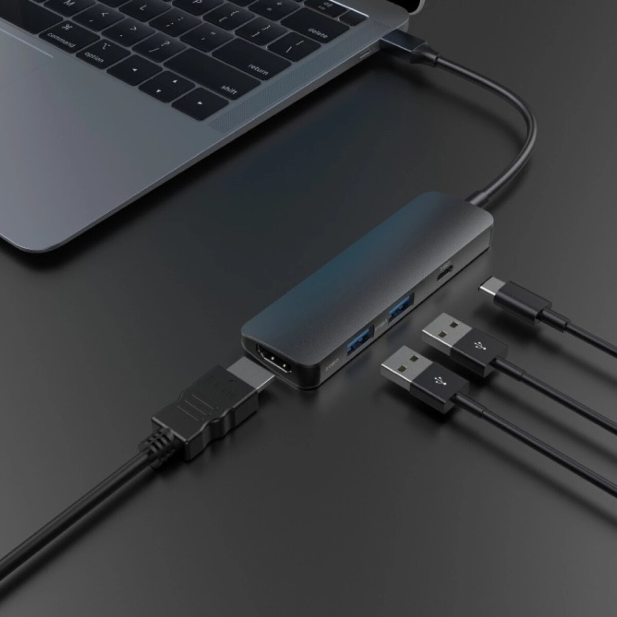 ADAPTADOR HUB DEVIA 4 EN 1 | USB TIPO-C A HDMI + USB3.0*2 + PD DEVIA (Updated) Grey
