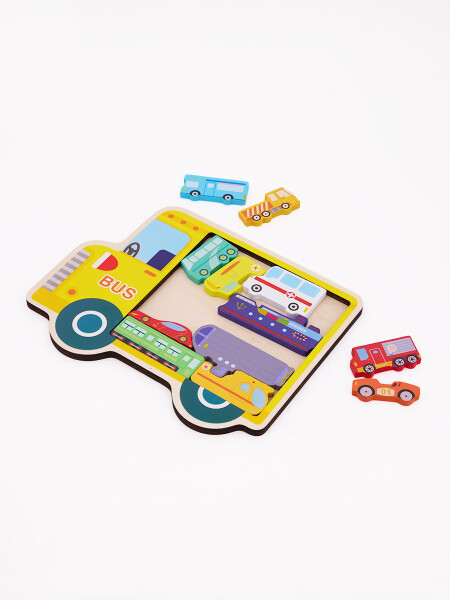 AUTOBUS CON VEHICULOS MADERA AMARILLO