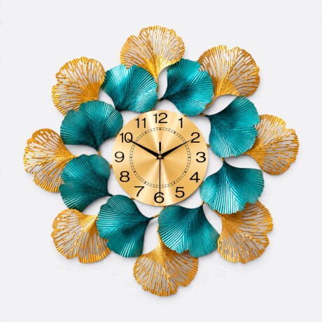 Reloj De Pared Hojas Doradas Con Verde Reloj De Pared Hojas Doradas Con Verde